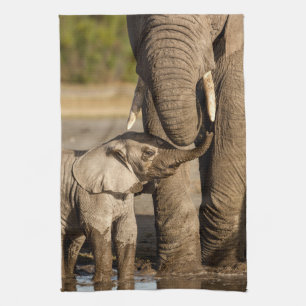Cutest Baby Animals Baby Elephant & Mama Tea Towel