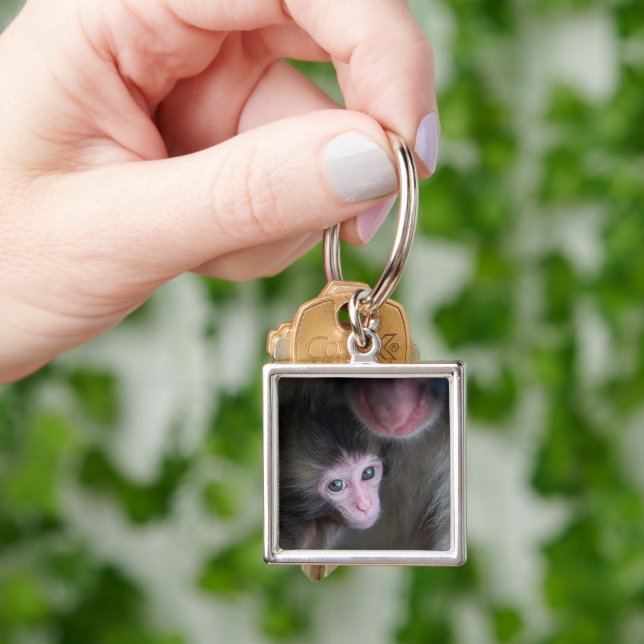 Cutest Baby Animals | Baby Macaque Monkey & Mother Key Ring (Hand)