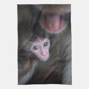 Cutest Baby Animals   Baby Macaque Monkey & Mother Tea Towel