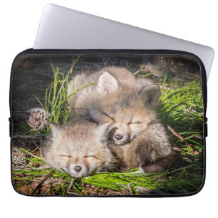Cutest Baby Animals   Baby Red Fox Kits Sleeping Laptop Sleeve