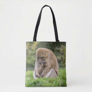 Cutest Baby Animals Barbary Macaque Family Tote Bag