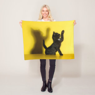 Cutest Baby Animals Black Cat Playing Fleece Blanket