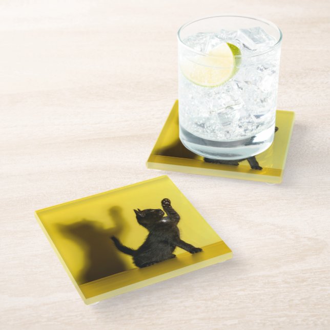 Cutest Baby Animals | Black Cat Playing Glass Coaster (Angled)