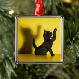 Cutest Baby Animals Black Cat Playing Metal Ornament