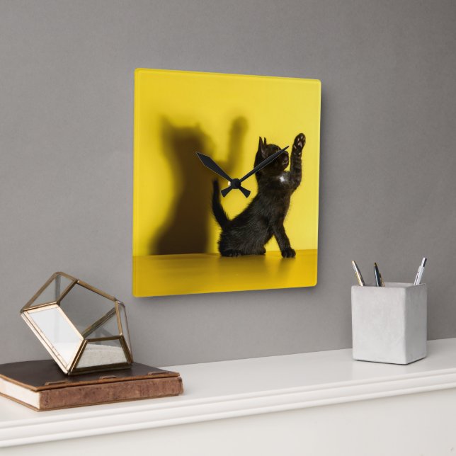 Cutest Baby Animals | Black Cat Playing Square Wall Clock (Office)