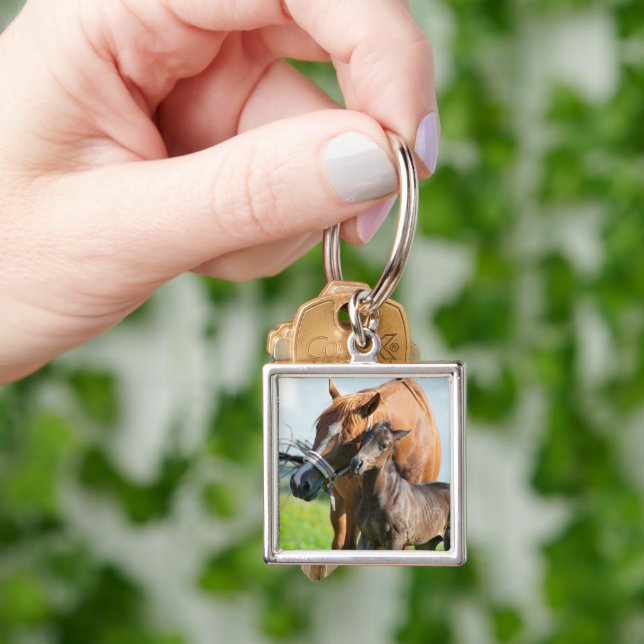 Cutest Baby Animals | Black Foal with Mum Key Ring (Hand)