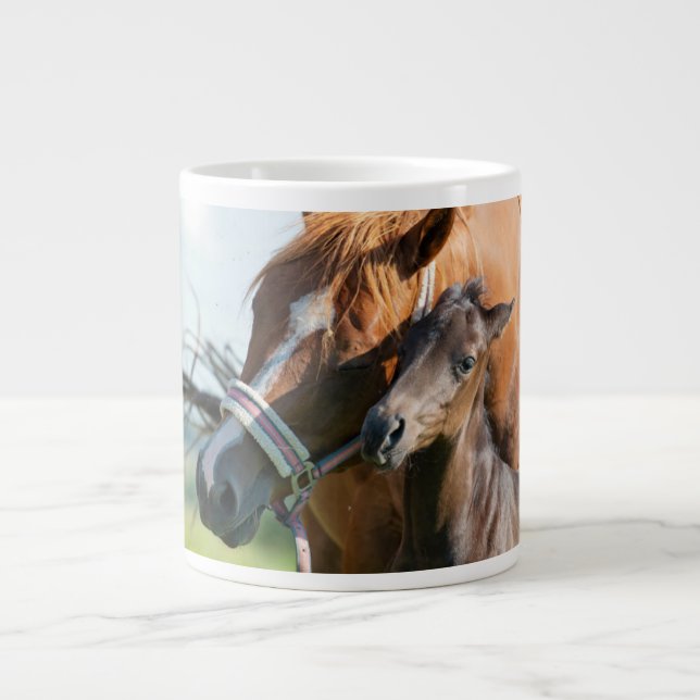 Cutest Baby Animals | Black Foal with Mum Large Coffee Mug (Front)