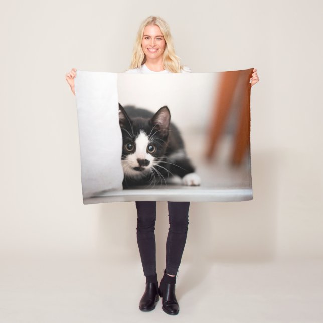 Cutest Baby Animals | Black & White Kitten Fleece Blanket (In Situ)