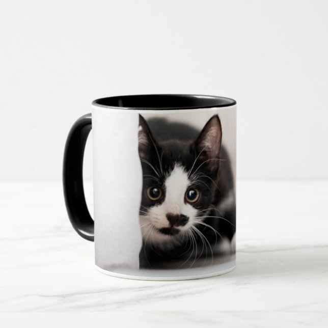 Cutest Baby Animals | Black & White Kitten Mug (Front Left)
