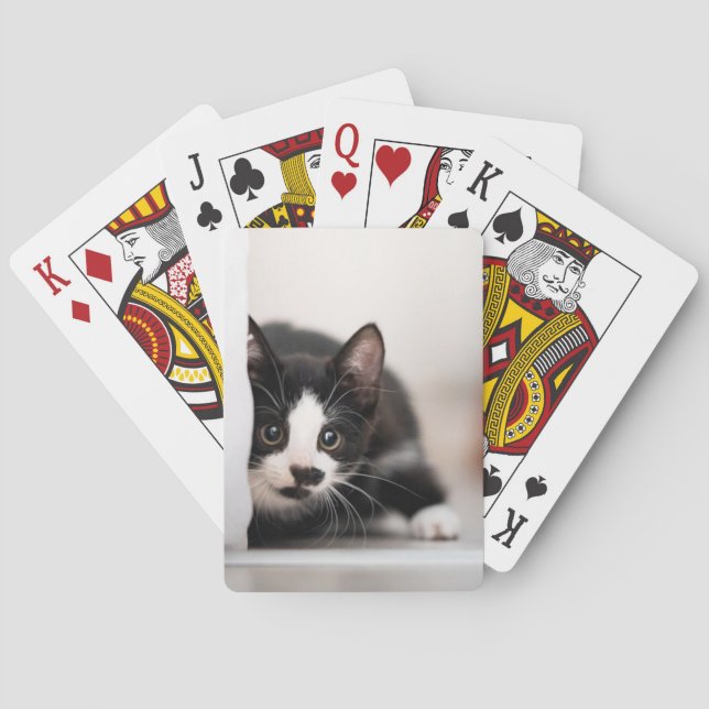 Cutest Baby Animals | Black & White Kitten Playing Cards (Back)