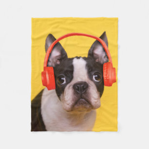 Cutest Baby Animals Boston Terrier Headphones Fleece Blanket