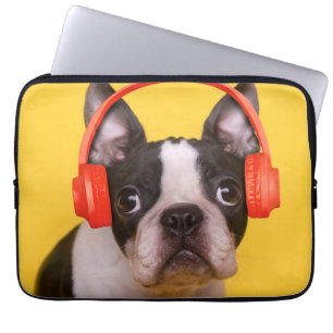 Cutest Baby Animals   Boston Terrier Headphones Laptop Sleeve