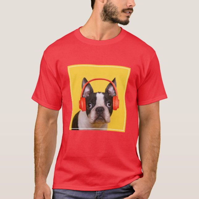 Cutest Baby Animals | Boston Terrier Headphones T-Shirt (Front)