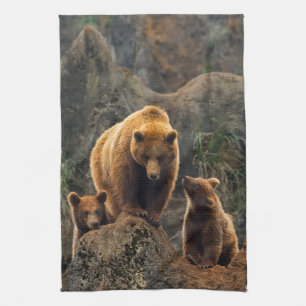 Cutest Baby Animals   Brown Bear Family Tea Towel