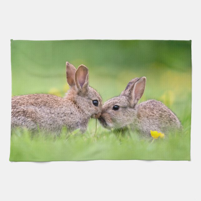 Cutest Baby Animals | Bunny Kiss Tea Towel (Horizontal)