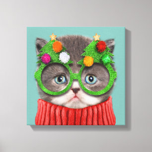 Cutest Baby Animals Cat Christmas Sweater Canvas Print