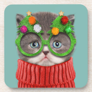 Cutest Baby Animals Cat Christmas Sweater Coaster