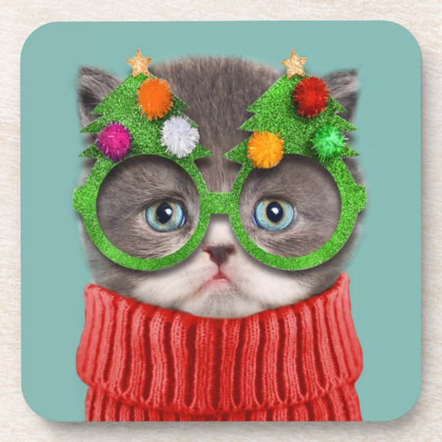 Cutest Baby Animals | Cat Christmas Sweater Coaster (Front)