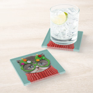 Cutest Baby Animals Cat Christmas Sweater Glass Coaster