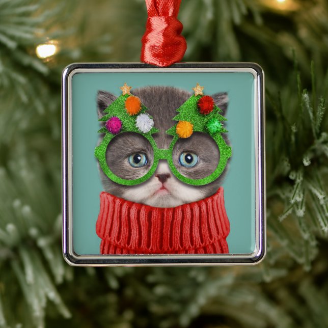 Cutest Baby Animals | Cat Christmas Sweater Metal Ornament (Tree)