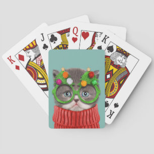 Cutest Baby Animals Cat Christmas Sweater Playing Cards