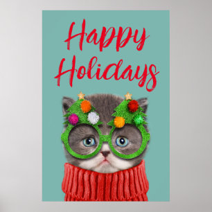 Cutest Baby Animals   Cat Christmas Sweater Poster