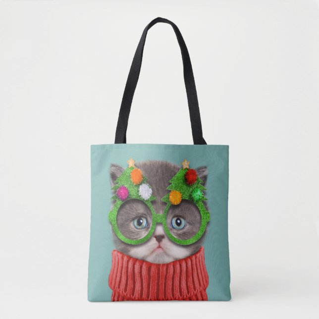 Cutest Baby Animals | Cat Christmas Sweater Tote Bag (Front)