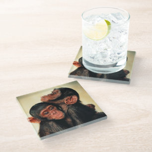 Cutest Baby Animals   Chimpanzee Hug Glass Coaster