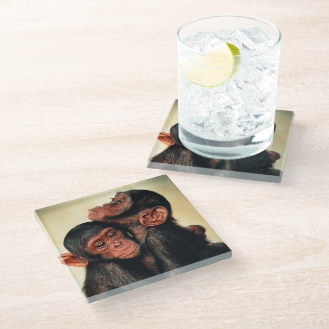 Cutest Baby Animals | Chimpanzee Hug Glass Coaster (Angled)