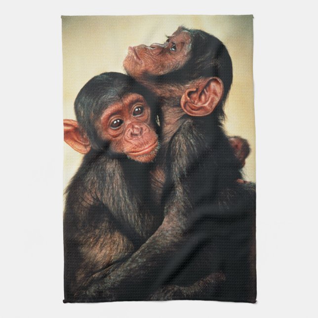 Cutest Baby Animals | Chimpanzee Hug Tea Towel (Vertical)