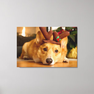 Cutest Baby Animals Corgi Christmas Reindeer Canvas Print