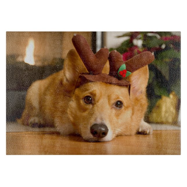 Cutest Baby Animals | Corgi Christmas Reindeer Cutting Board (Front)