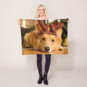 Cutest Baby Animals   Corgi Christmas Reindeer Fleece Blanket