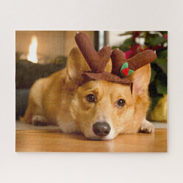 Cutest Baby Animals | Corgi Christmas Reindeer Jigsaw Puzzle (Horizontal)