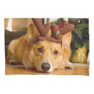 Cutest Baby Animals   Corgi Christmas Reindeer Pillowcase