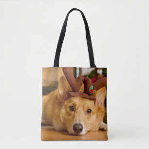 Cutest Baby Animals Corgi Christmas Reindeer Tote Bag