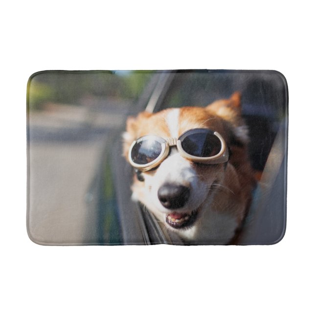 Cutest Baby Animals | Corgi Goggles in the Car Bath Mat (Front)