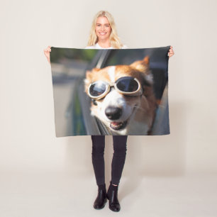 Cutest Baby Animals Corgi Goggles in the Car Fleece Blanket