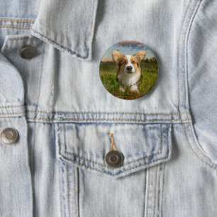 Cutest Baby Animals Corgi in Cloudy Yard 6 Cm Round Badge