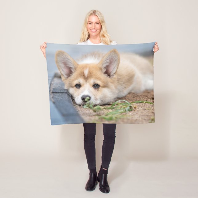 Cutest Baby Animals | Corgi Laying in the Yard Fleece Blanket (In Situ)