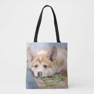 Cutest Baby Animals Corgi Laying in the Yard Tote Bag