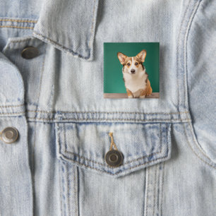 Cutest Baby Animals   Corgi on Teal 15 Cm Square Badge
