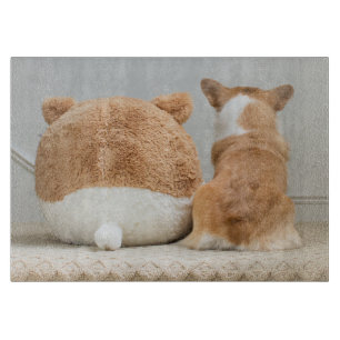 Cutest Baby Animals Corgi & Plush Puppy Cutting Board