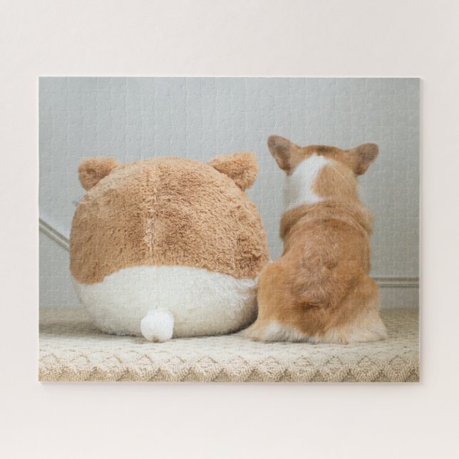 Cutest Baby Animals | Corgi & Plush Puppy Jigsaw Puzzle (Horizontal)