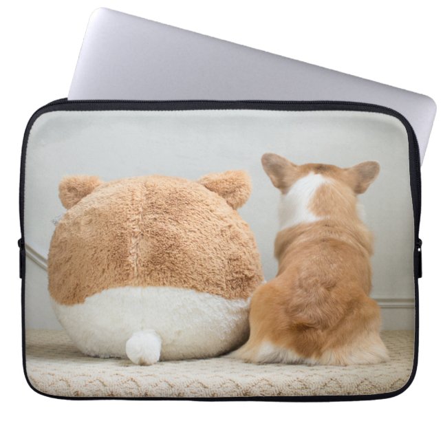 Cutest Baby Animals | Corgi & Plush Puppy Laptop Sleeve (Front)