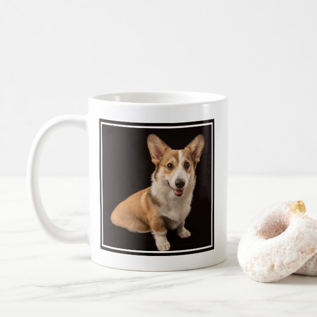 Cutest Baby Animals | Corgi Portrait on Black Coffee Mug (With Donut)