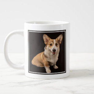 Cutest Baby Animals Corgi Portrait on Black Large Coffee Mug