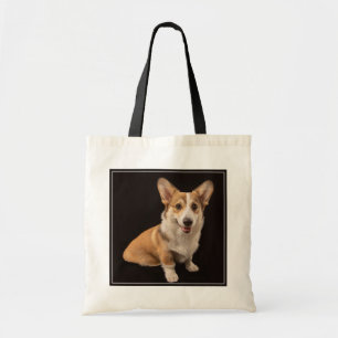Cutest Baby Animals Corgi Portrait on Black Tote Bag