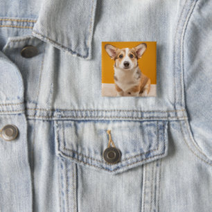 Cutest Baby Animals Corgi Portrait on Orange 15 Cm Square Badge