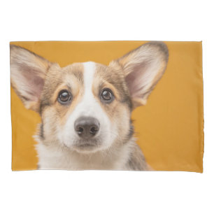 Cutest Baby Animals Corgi Portrait on Orange Pillowcase